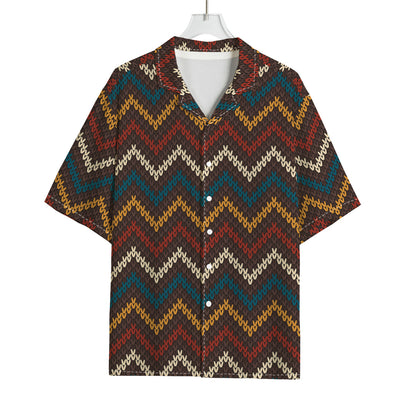 Vintage Chevron Knitted Pattern Print Rayon Hawaiian Shirt