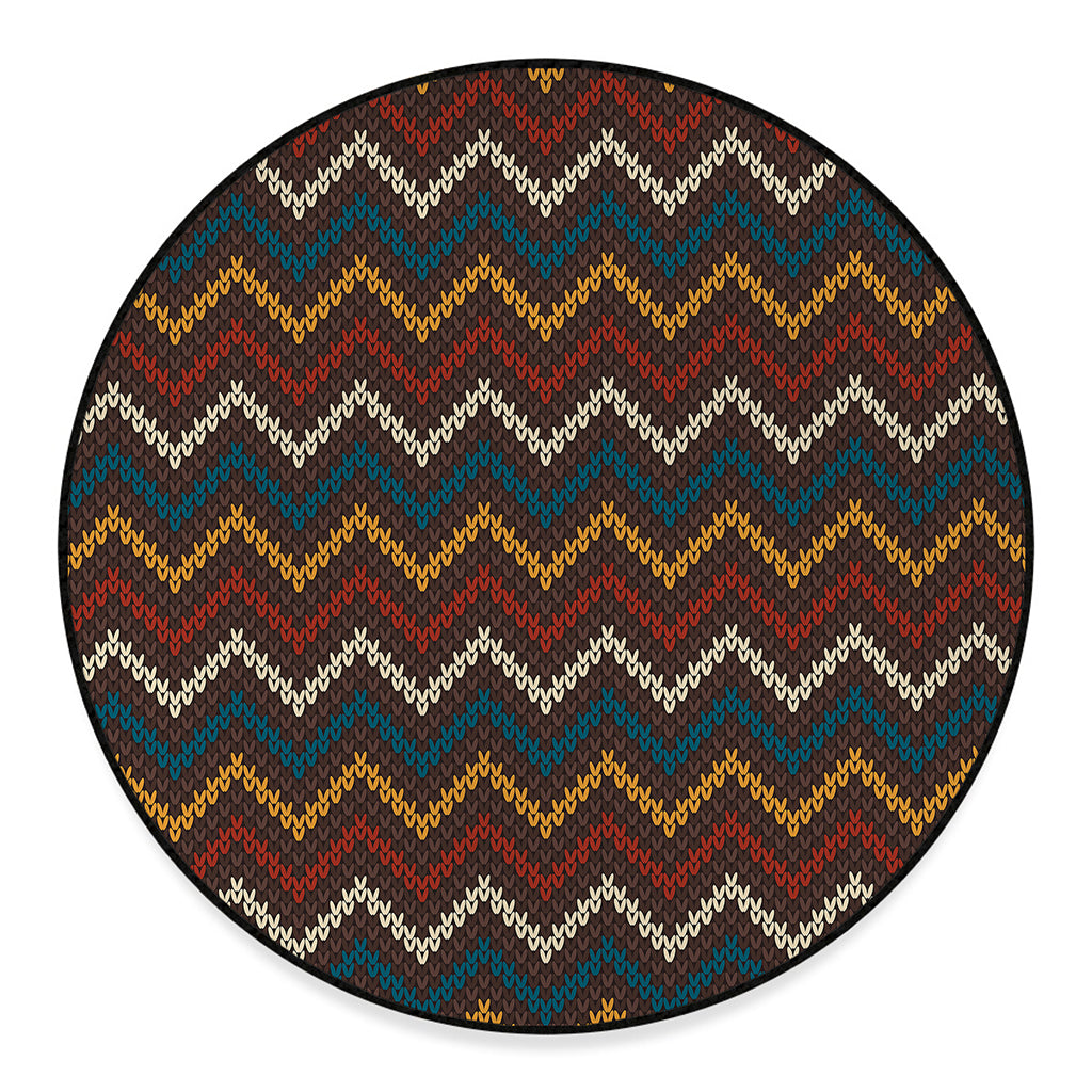 Vintage Chevron Knitted Pattern Print Round Floor Mat
