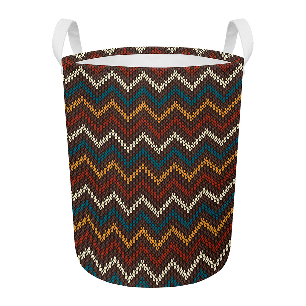 Vintage Chevron Knitted Pattern Print Round Laundry Basket