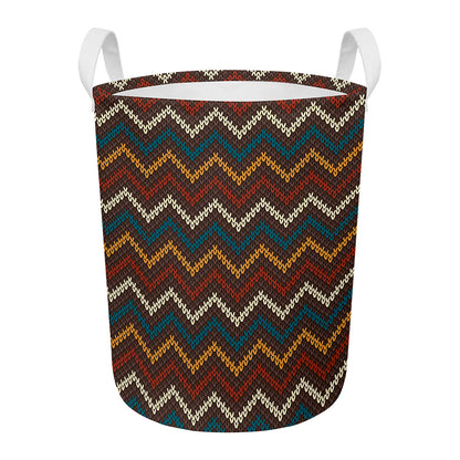 Vintage Chevron Knitted Pattern Print Round Laundry Basket