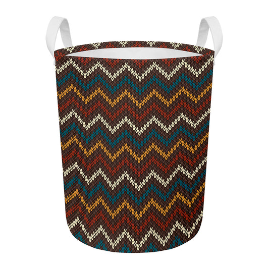 Vintage Chevron Knitted Pattern Print Round Laundry Basket