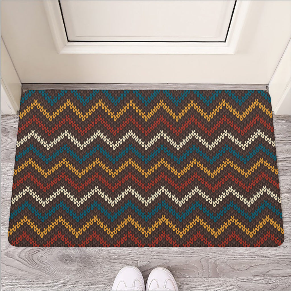 Vintage Chevron Knitted Pattern Print Rubber Doormat