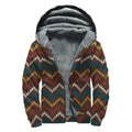 Vintage Chevron Knitted Pattern Print Sherpa Lined Zip Up Hoodie