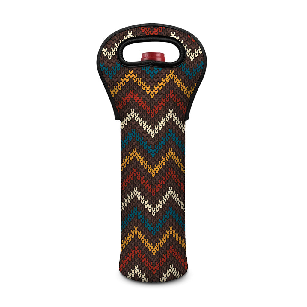 Vintage Chevron Knitted Pattern Print Single Neoprene Wine Tote