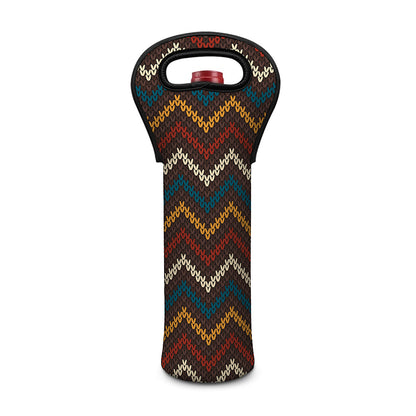 Vintage Chevron Knitted Pattern Print Single Neoprene Wine Tote