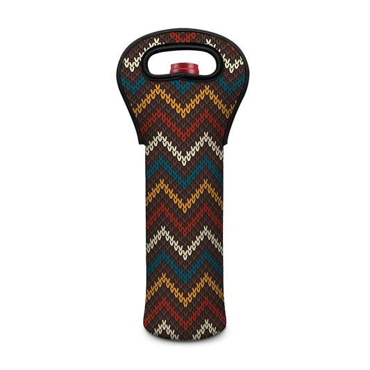 Vintage Chevron Knitted Pattern Print Single Neoprene Wine Tote