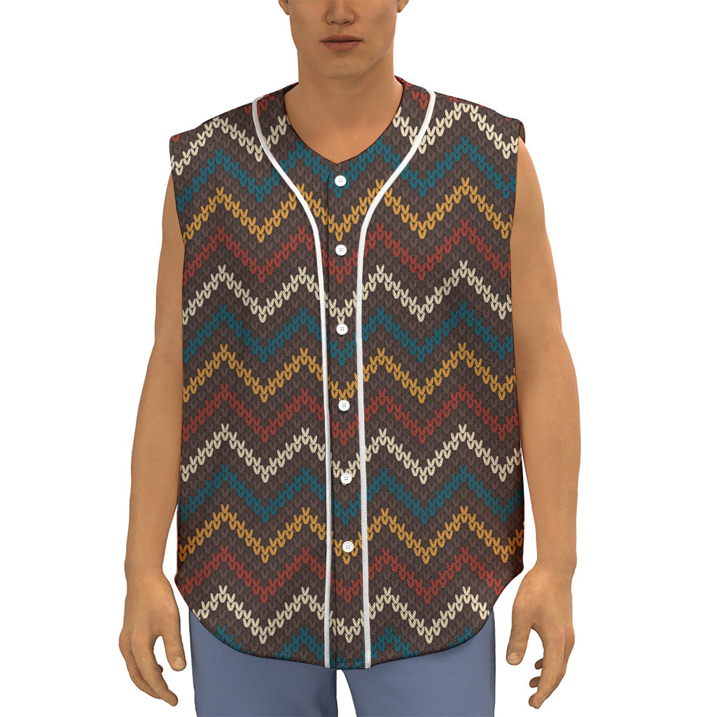 Vintage Chevron Knitted Pattern Print Sleeveless Baseball Jersey