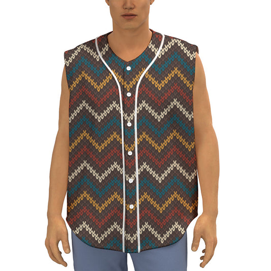 Vintage Chevron Knitted Pattern Print Sleeveless Baseball Jersey