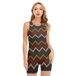 Vintage Chevron Knitted Pattern Print Sleeveless One Piece Swimsuit
