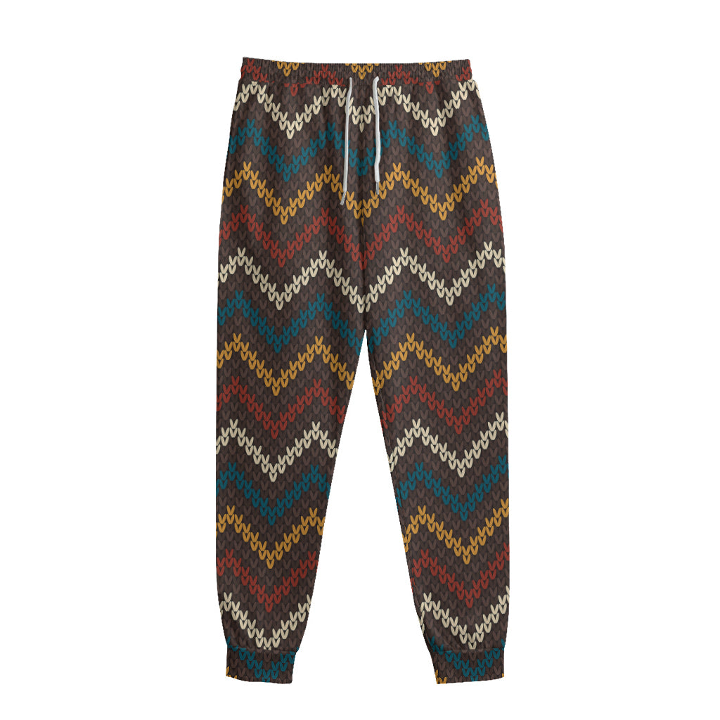 Vintage Chevron Knitted Pattern Print Sweatpants