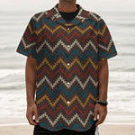 Vintage Chevron Knitted Pattern Print Textured Short Sleeve Shirt