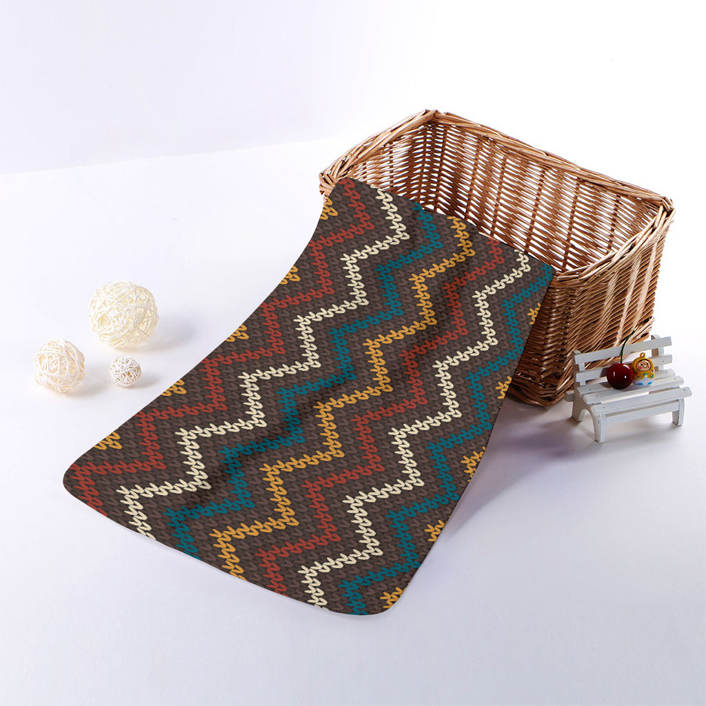 Vintage Chevron Knitted Pattern Print Towel
