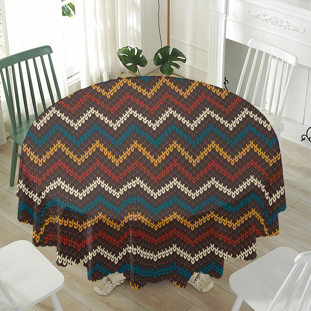Vintage Chevron Knitted Pattern Print Waterproof Round Tablecloth
