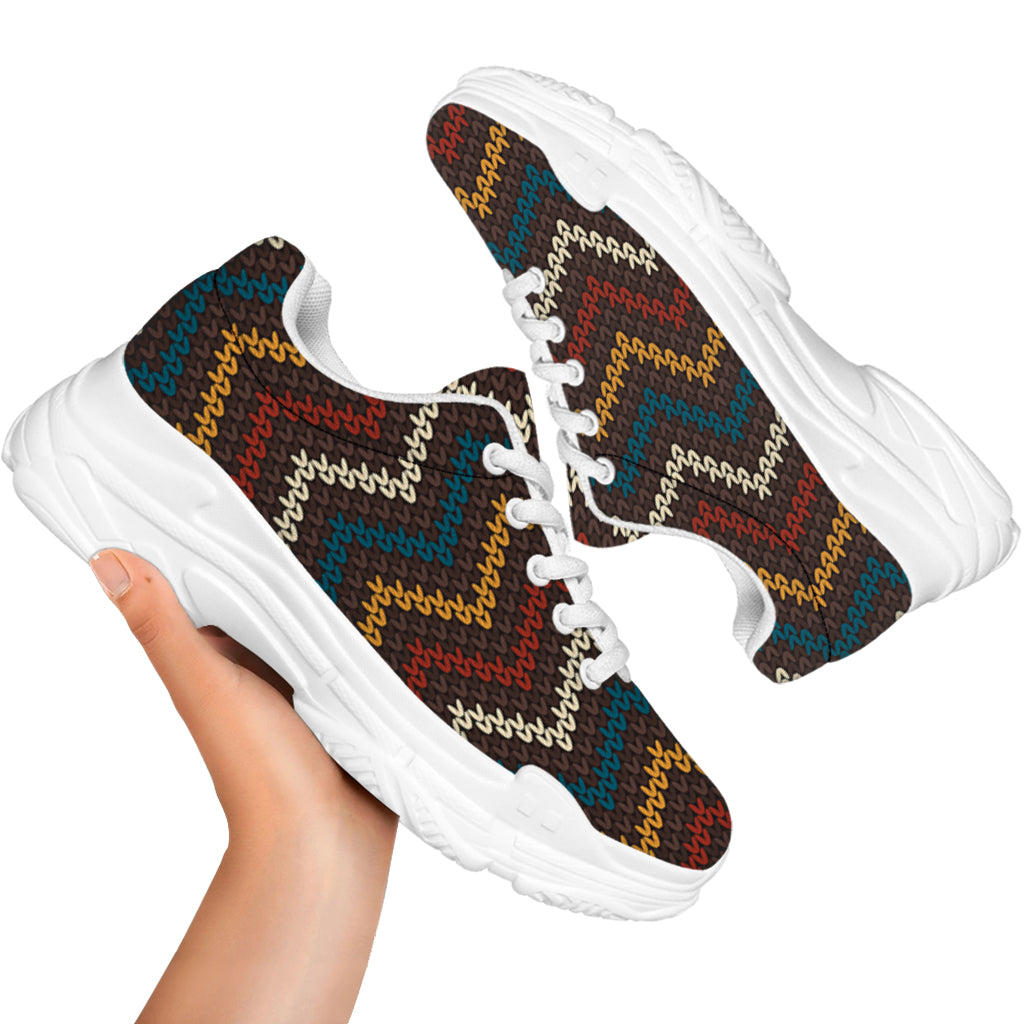 Vintage Chevron Knitted Pattern Print White Chunky Shoes