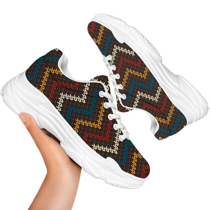 Vintage Chevron Knitted Pattern Print White Chunky Shoes