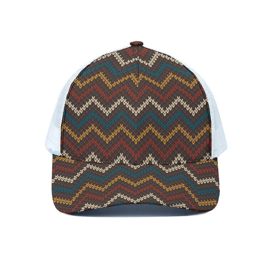 Vintage Chevron Knitted Pattern Print White Mesh Trucker Cap
