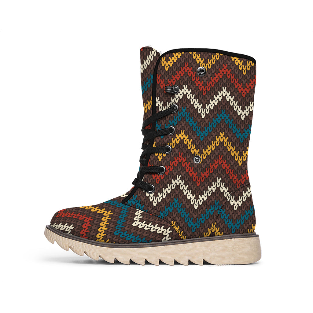 Vintage Chevron Knitted Pattern Print Winter Boots
