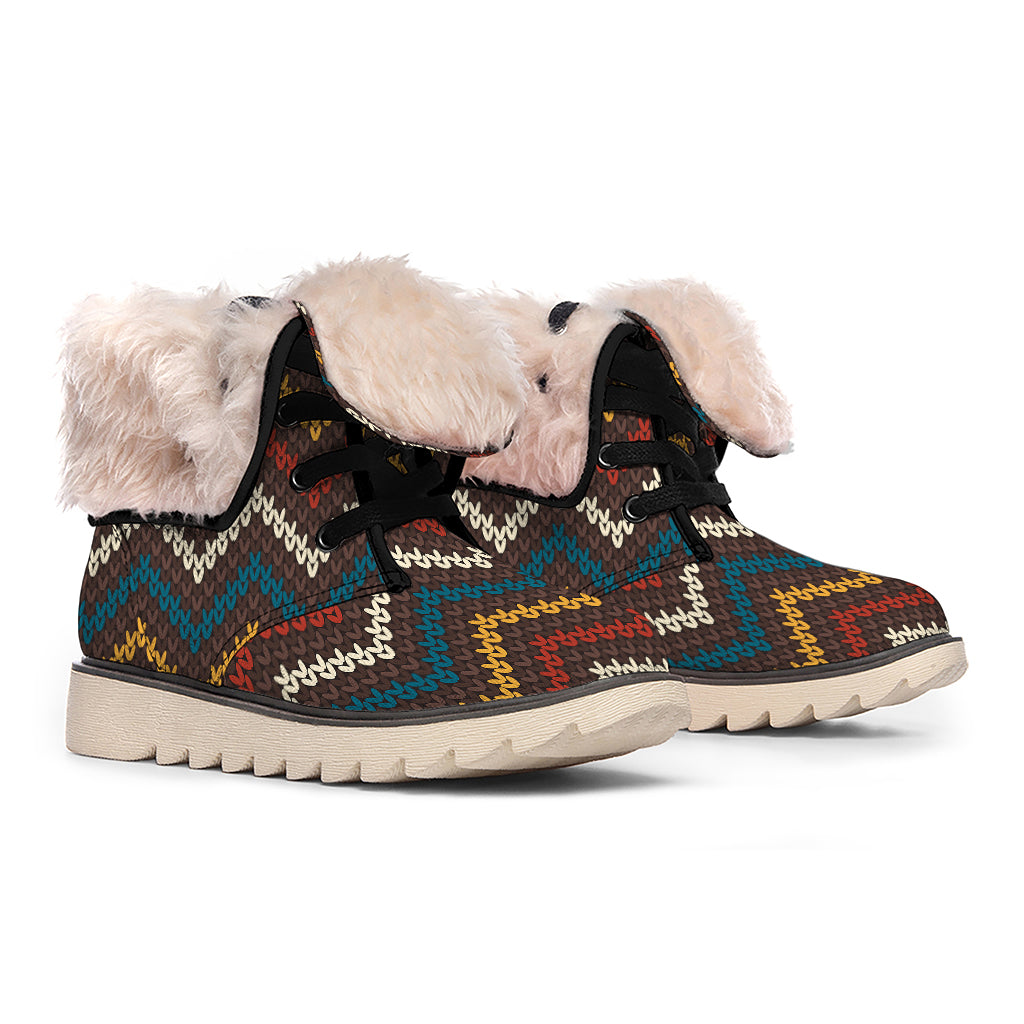 Vintage Chevron Knitted Pattern Print Winter Boots