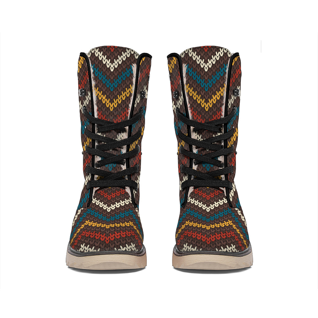 Vintage Chevron Knitted Pattern Print Winter Boots