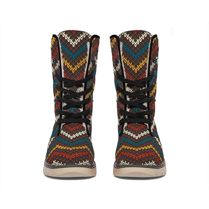 Vintage Chevron Knitted Pattern Print Winter Boots