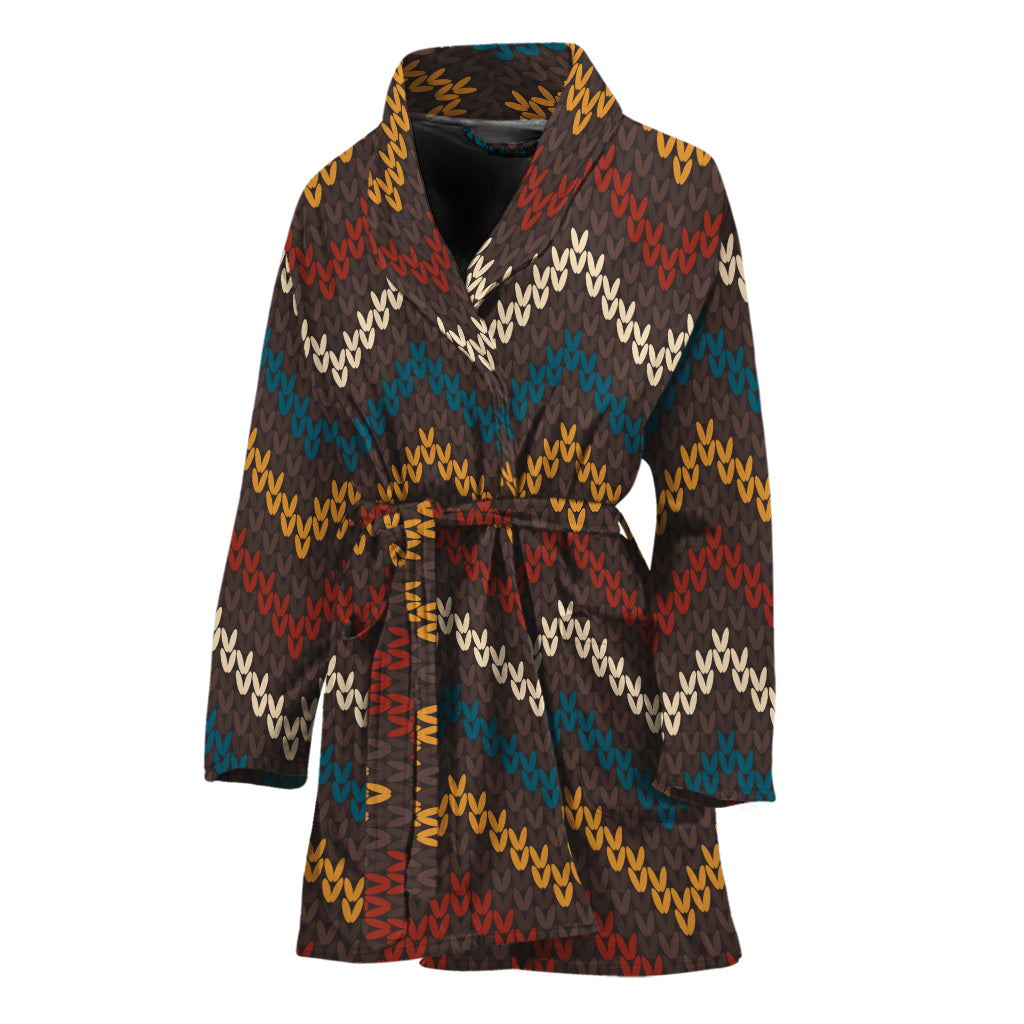 Vintage Chevron Knitted Pattern Print Women's Bathrobe