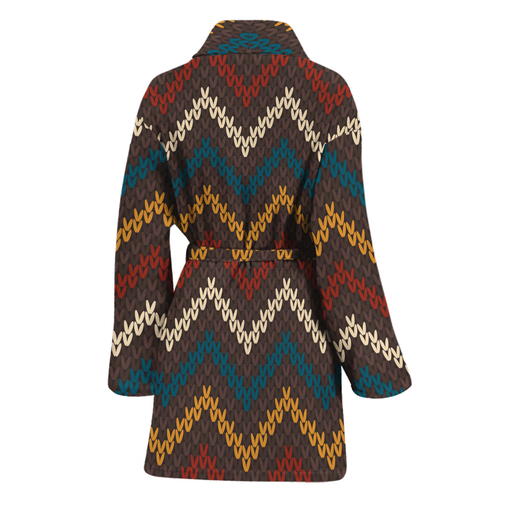 Vintage Chevron Knitted Pattern Print Women's Bathrobe