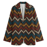 Vintage Chevron Knitted Pattern Print Women's Blazer
