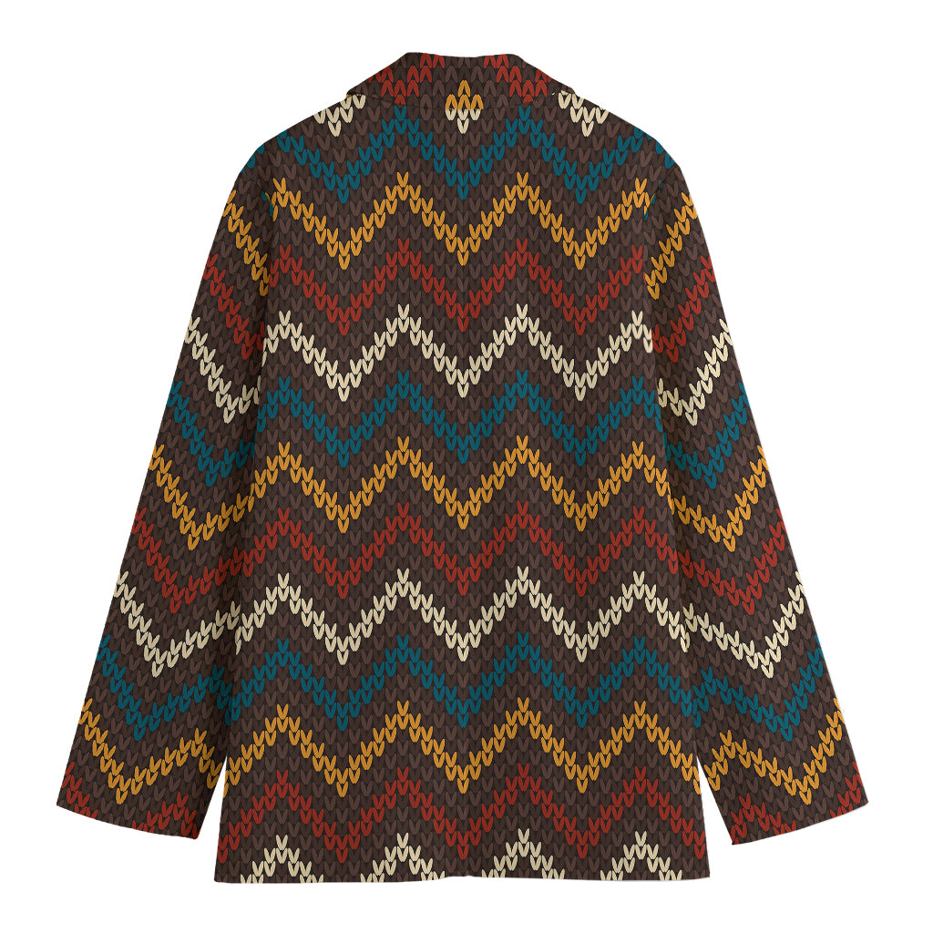 Vintage Chevron Knitted Pattern Print Women's Blazer