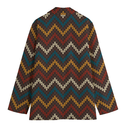 Vintage Chevron Knitted Pattern Print Women's Blazer
