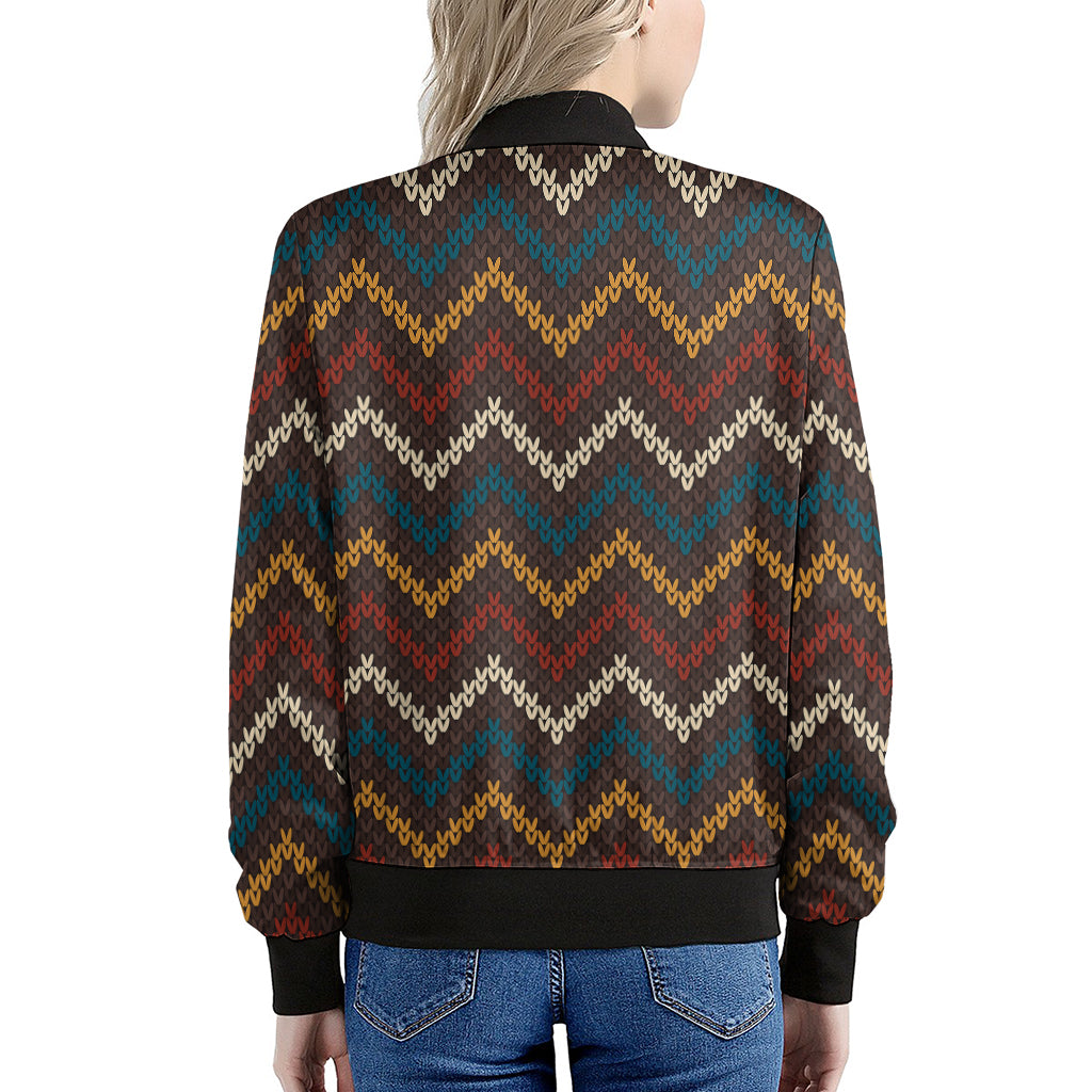 Vintage Chevron Knitted Pattern Print Women's Bomber Jacket