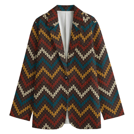 Vintage Chevron Knitted Pattern Print Women's Cotton Blazer