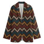 Vintage Chevron Knitted Pattern Print Women's Cotton Blazer