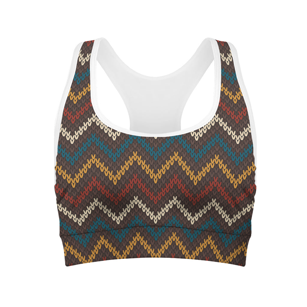Vintage Chevron Knitted Pattern Print Women's Sports Bra