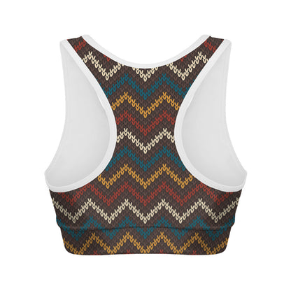 Vintage Chevron Knitted Pattern Print Women's Sports Bra