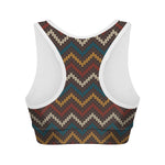 Vintage Chevron Knitted Pattern Print Women's Sports Bra