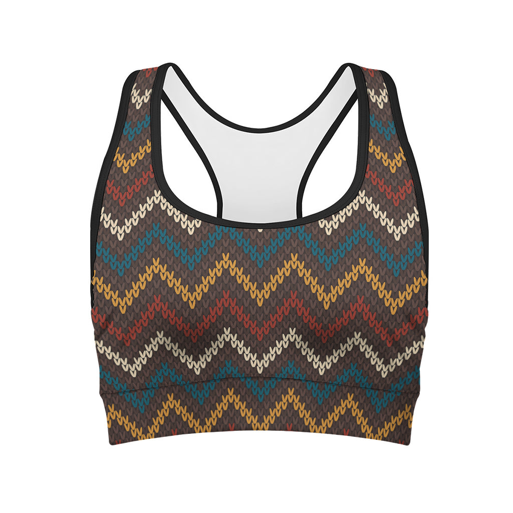 Vintage Chevron Knitted Pattern Print Women's Sports Bra