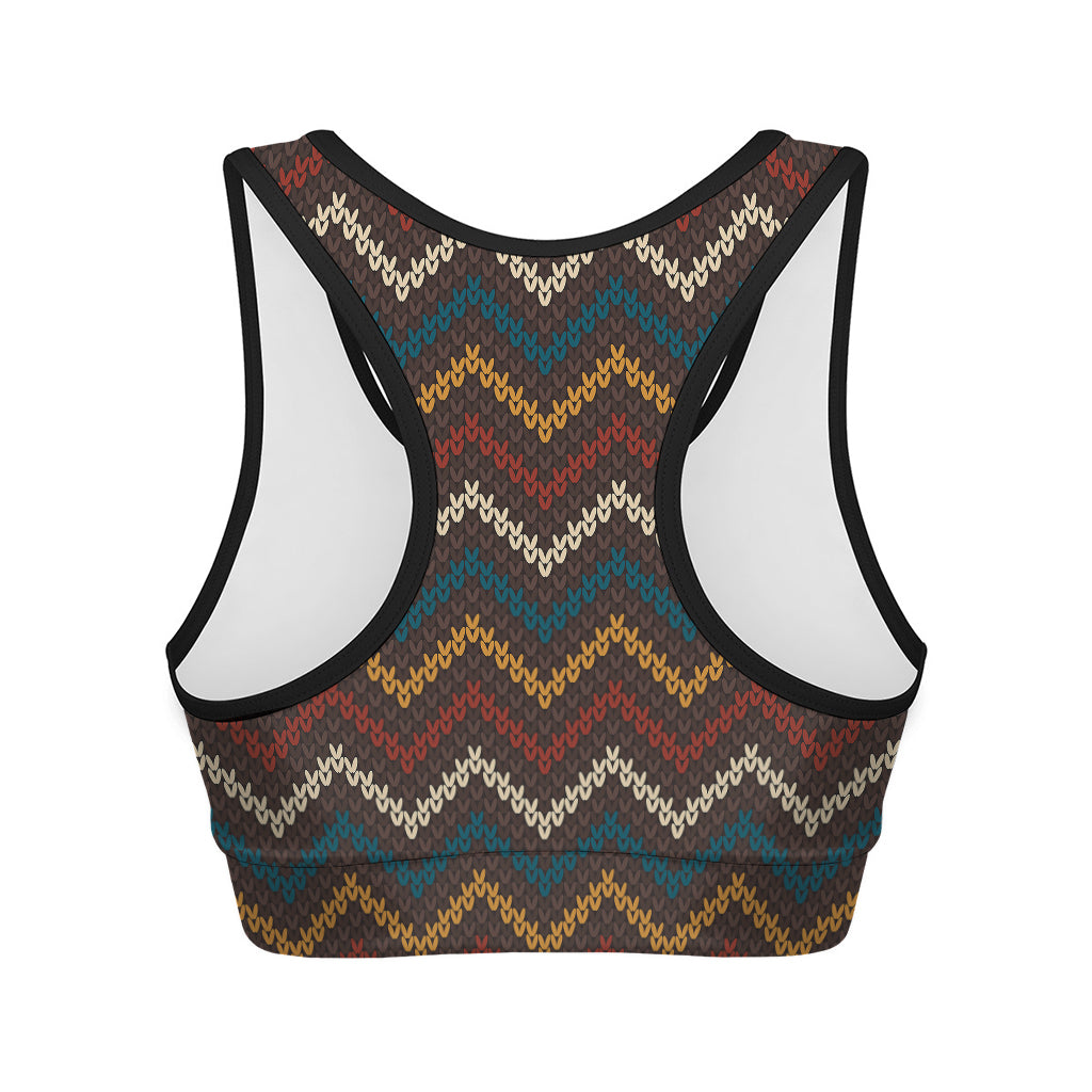 Vintage Chevron Knitted Pattern Print Women's Sports Bra