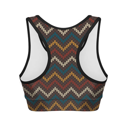 Vintage Chevron Knitted Pattern Print Women's Sports Bra