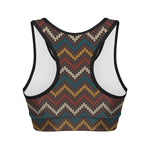 Vintage Chevron Knitted Pattern Print Women's Sports Bra
