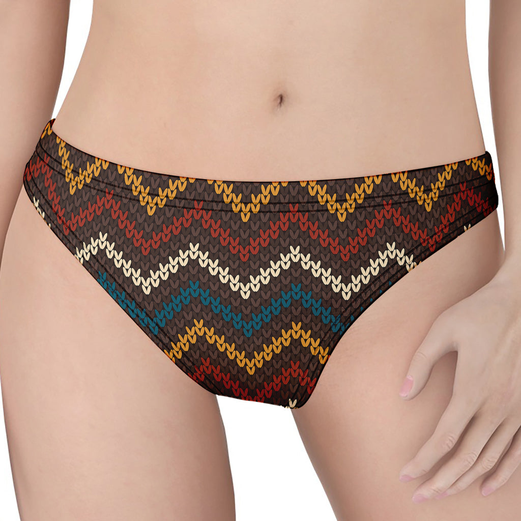 Vintage Chevron Knitted Pattern Print Women's Thong