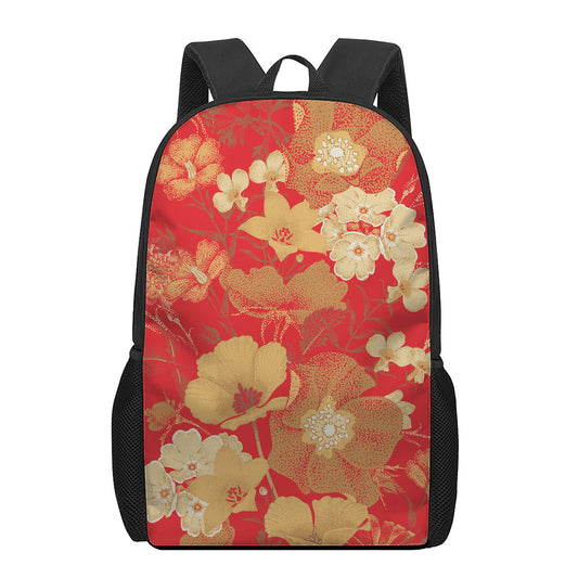 Vintage Chinese Flower Print 17 Inch Backpack