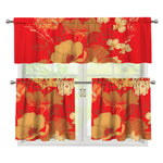 Vintage Chinese Flower Print 3 Piece Kitchen Curtains