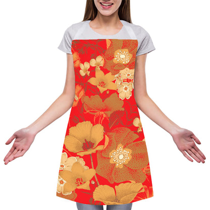 Vintage Chinese Flower Print Adjustable Apron