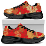 Vintage Chinese Flower Print Black Chunky Shoes