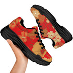 Vintage Chinese Flower Print Black Chunky Shoes