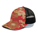 Vintage Chinese Flower Print Black Mesh Trucker Cap