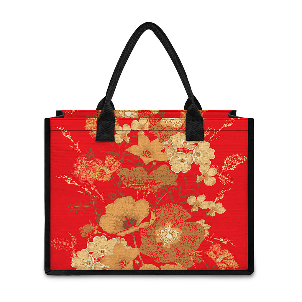 Vintage Chinese Flower Print Canvas Tote Bag