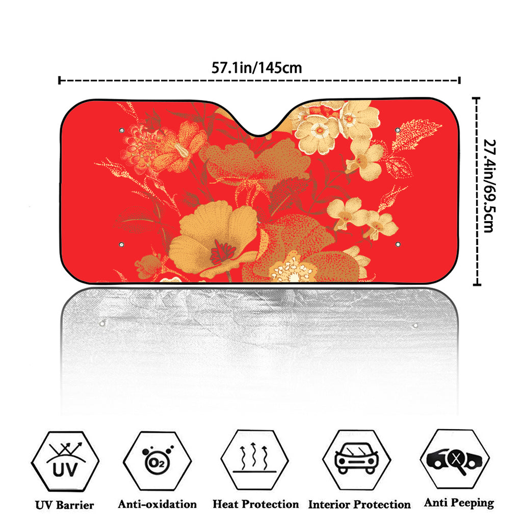 Vintage Chinese Flower Print Car Windshield Sun Shade