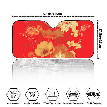 Vintage Chinese Flower Print Car Windshield Sun Shade