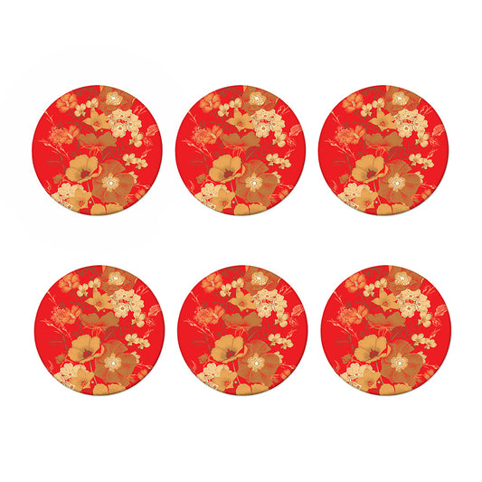 Vintage Chinese Flower Print Coaster Set